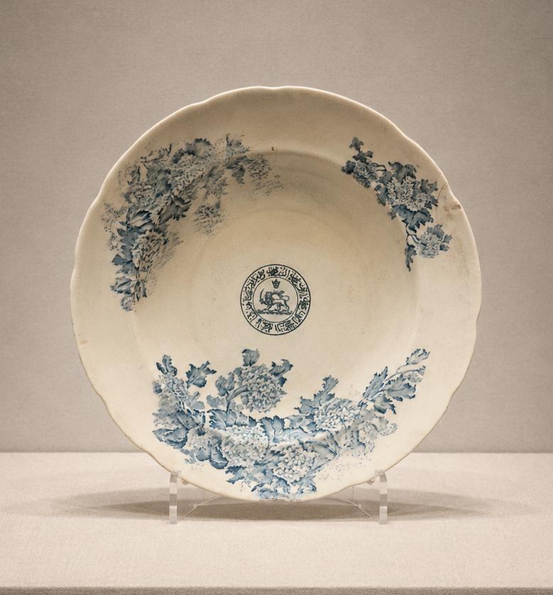 Porcelain white plate with blue flower's decorative plate.